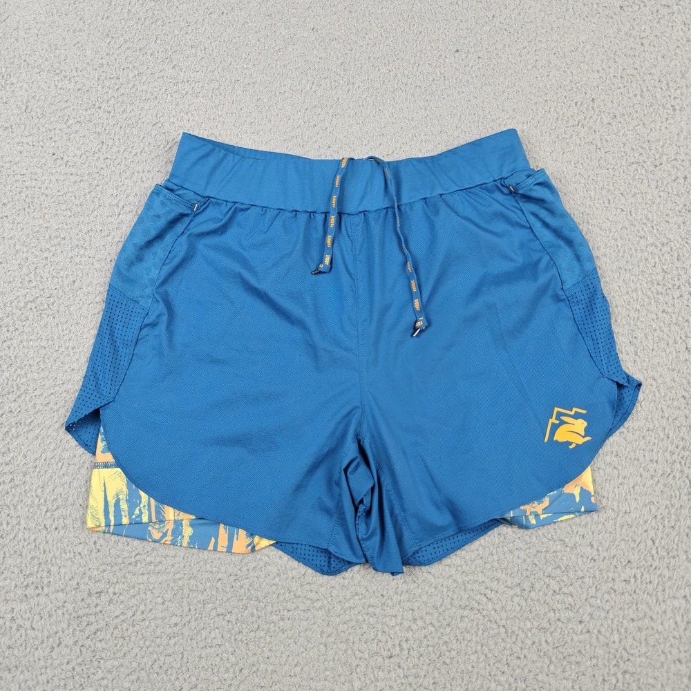 Rabbit Running Shorts Womens Medium Blue Mesh 2-in-1 Liner Back Zip Pocket